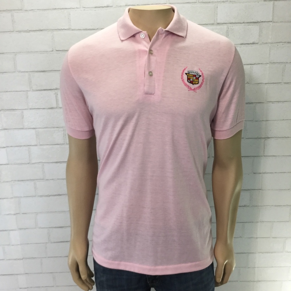 Pink Embroidered Cadillac Polo Mens Small